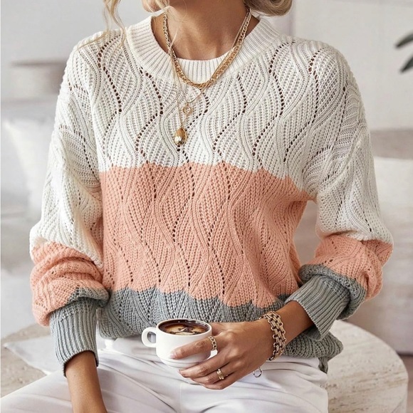 Women's Colorblock Drop Shoulder Knit Sweater - Picture 1 of 5